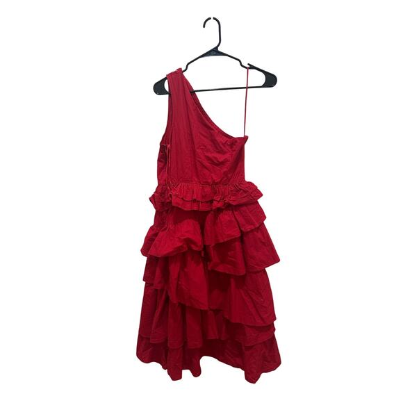 Anthropologie One-Shouldered Tiered MIDI Dress Red Sz 4 Ruffled - Great Cond!! - Picture 4 of 4